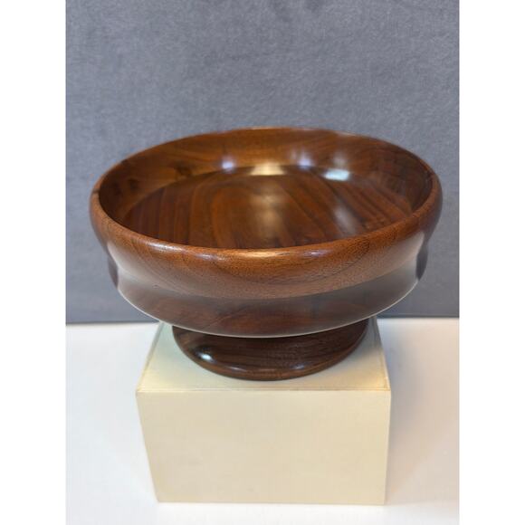 MCM Vintage Walnut Pedestal Bowl Handmade - Picture 2 of 8